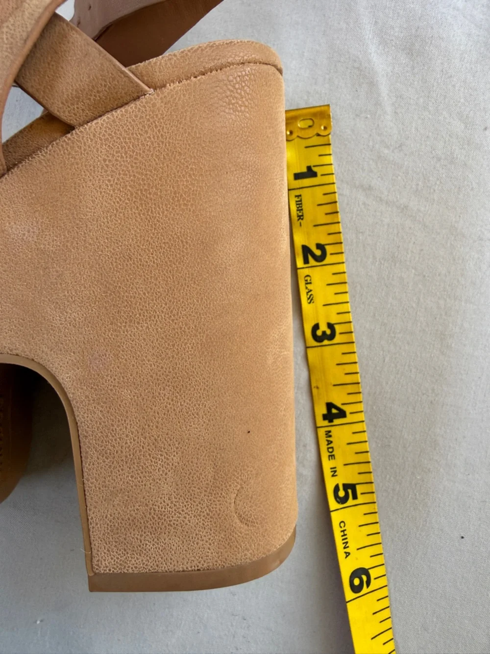 Bamboo Beige Buckle Block Sandals for Women Faux Suede Strappy (Size 6) Nude
